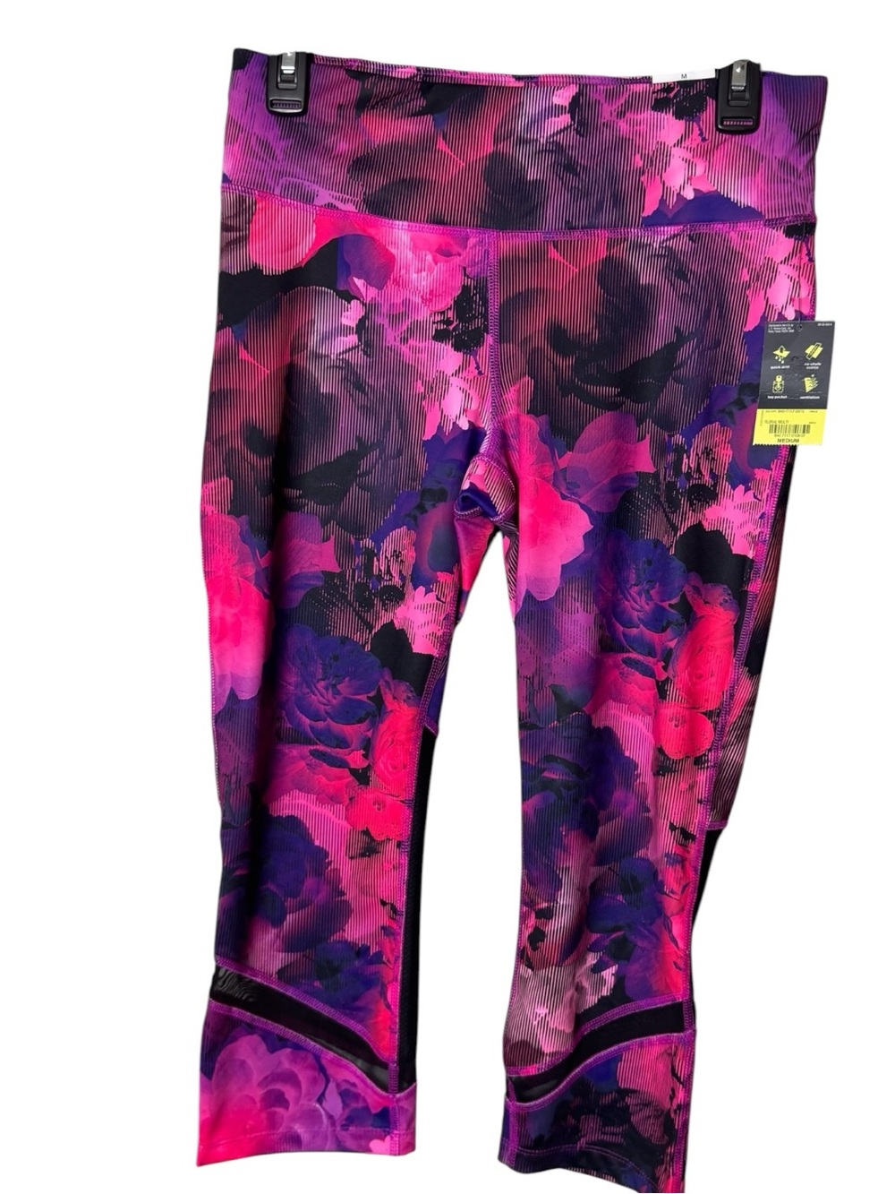 Xersion Crop Vibrant Pink & Purple Floral Athletic  Workout Leggings Size M
